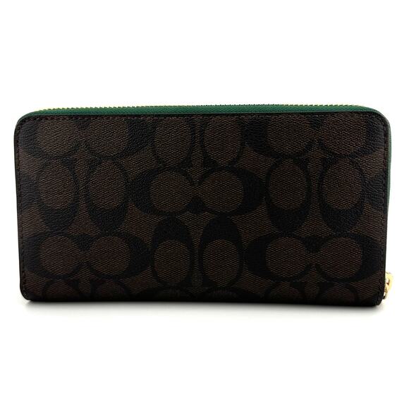 Coach Long Zip Around Wallet in Signature Canvas Brown Dark Pine Green C4452 - Picture 2 of 8